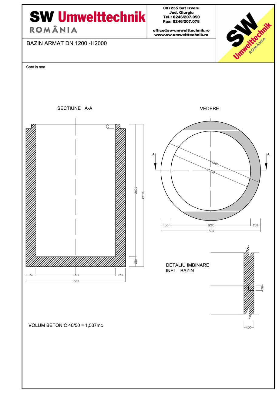 Pagina 1-CAD-PDF Bazin armat DN1200 H2000 SW UMWELTTECHNIK Detaliu de produs 