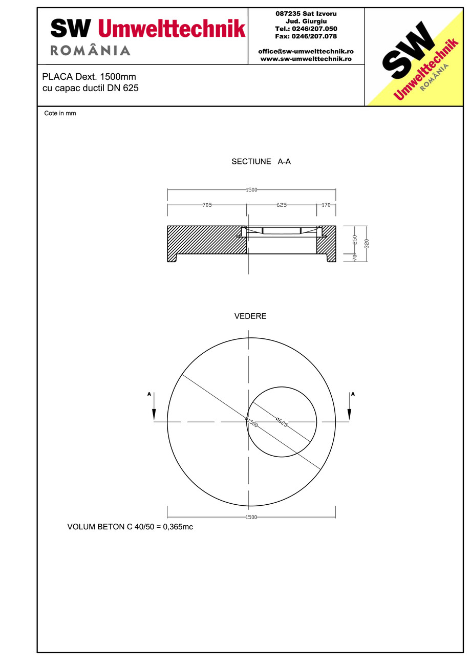 Pagina 1-CAD-PDF Placa Dext.1500 H250 cu capac ductil DN625 SW UMWELTTECHNIK Detaliu de produs 