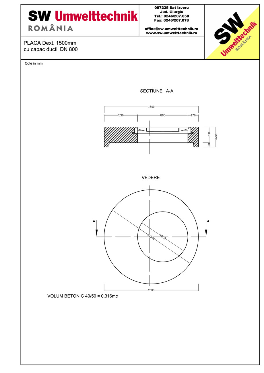 Pagina 1-CAD-PDF Placa Dext.1500 H250 cu capac ductil DN800 SW UMWELTTECHNIK Detaliu de produs 
