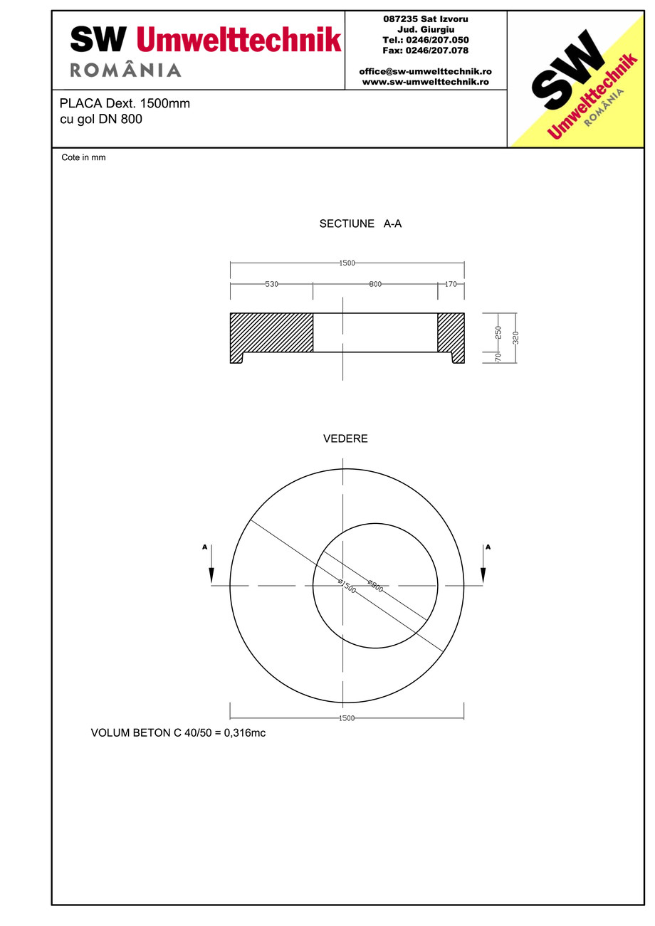Pagina 1-CAD-PDF Placa Dext.1500 H250 cu golL DN 800 SW UMWELTTECHNIK Detaliu de produs 