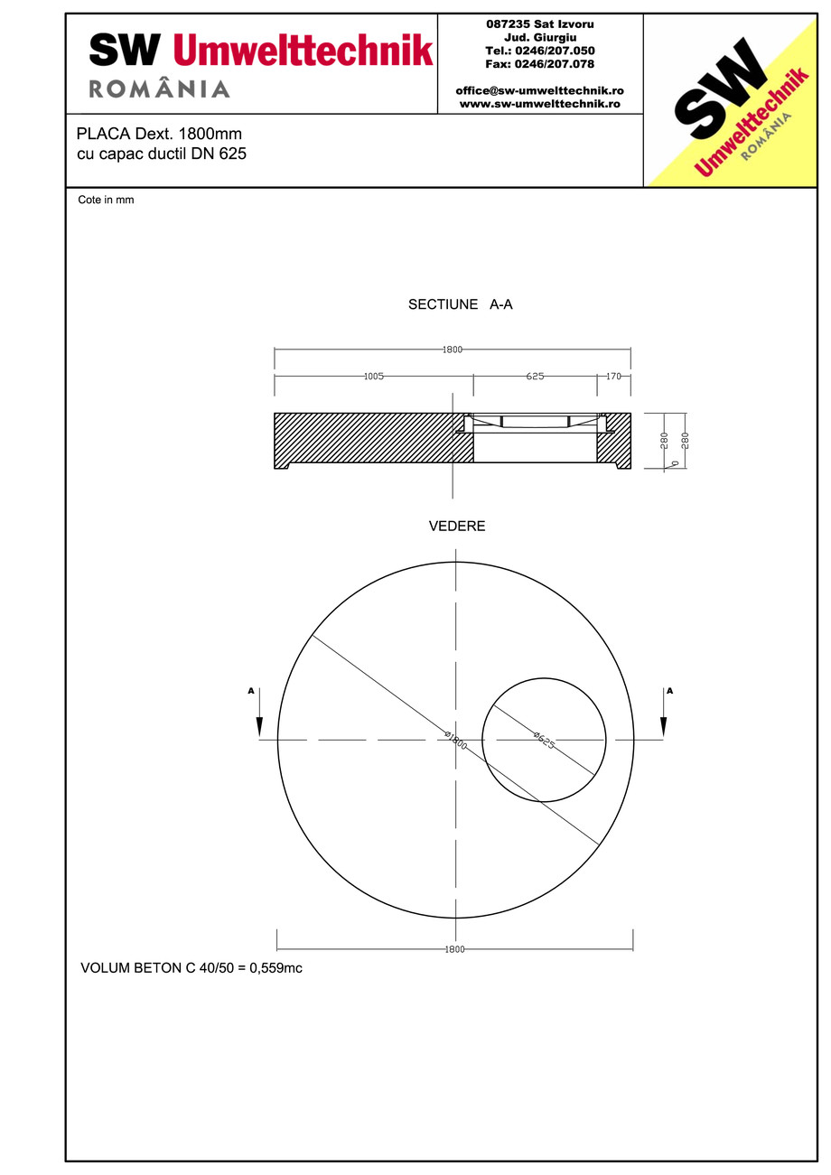 Pagina 1-CAD-PDF Placa Dext.1800 H250 cu capac ductil DN625 SW UMWELTTECHNIK Detaliu de produs 