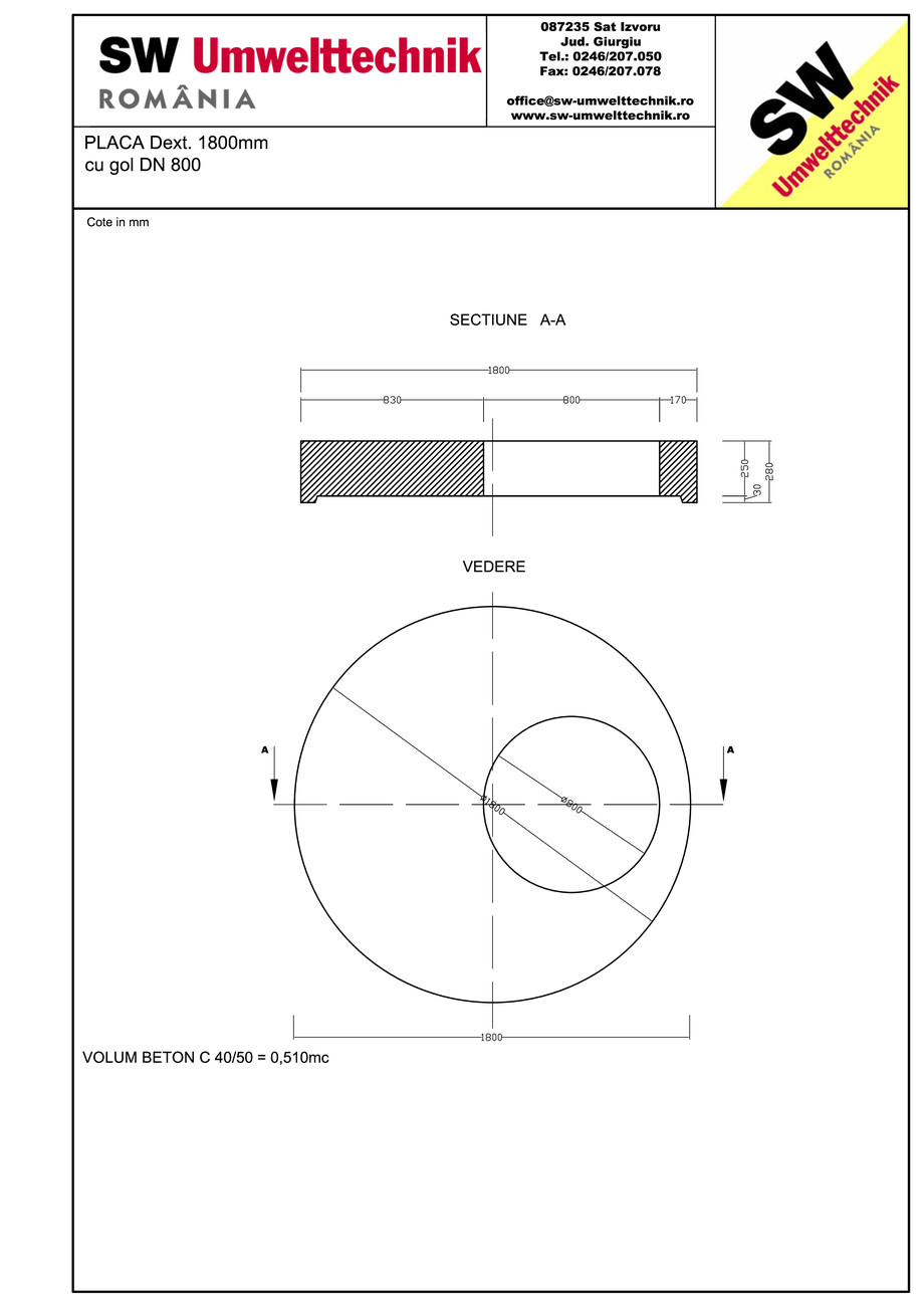 Pagina 1-CAD-PDF Placa Dext.1800 H250 cu gol DN800 SW UMWELTTECHNIK Detaliu de produs 