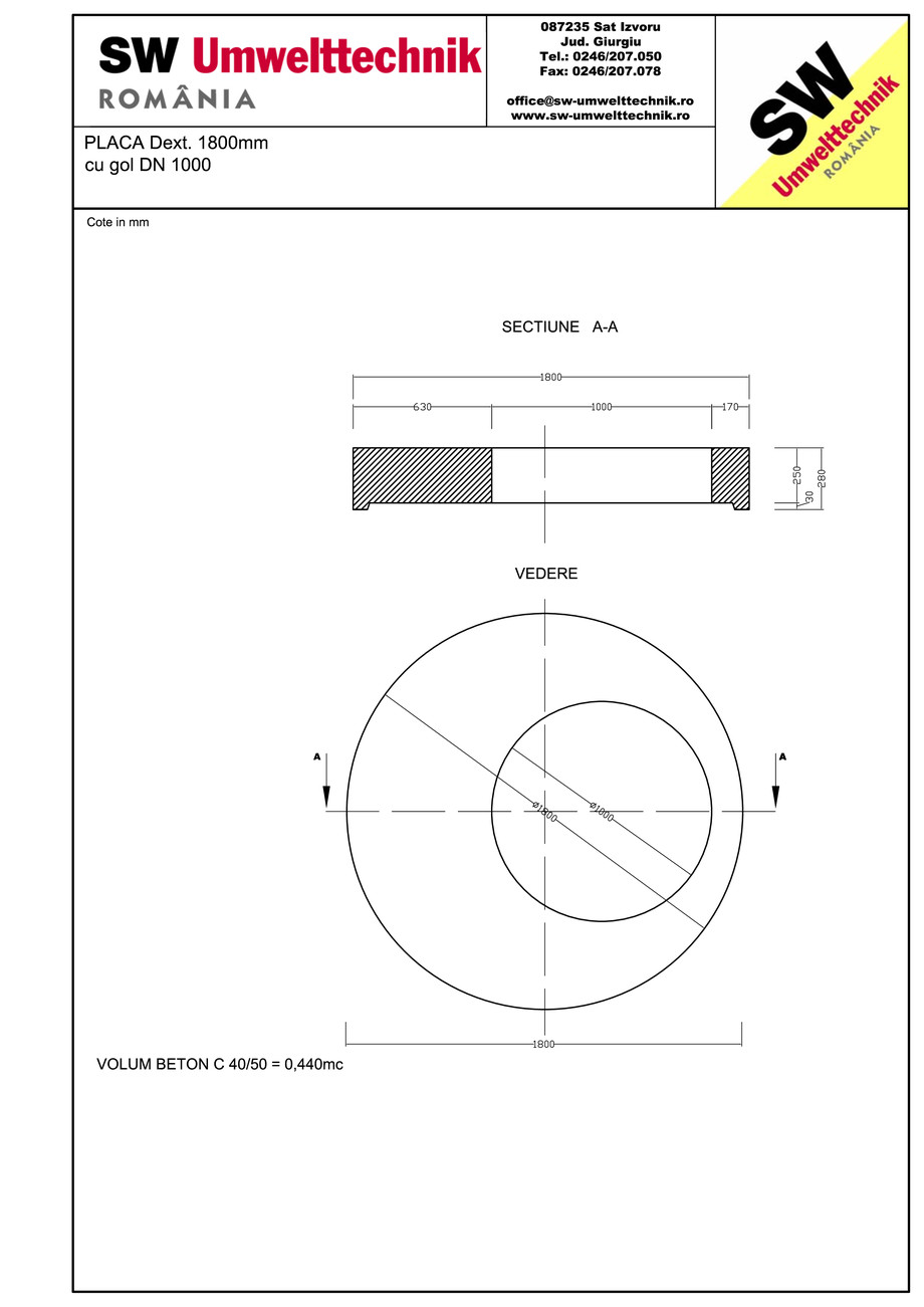 Pagina 1-CAD-PDF Placa Dext.1800 H250 cu gol DN1000 SW UMWELTTECHNIK Detaliu de produs 