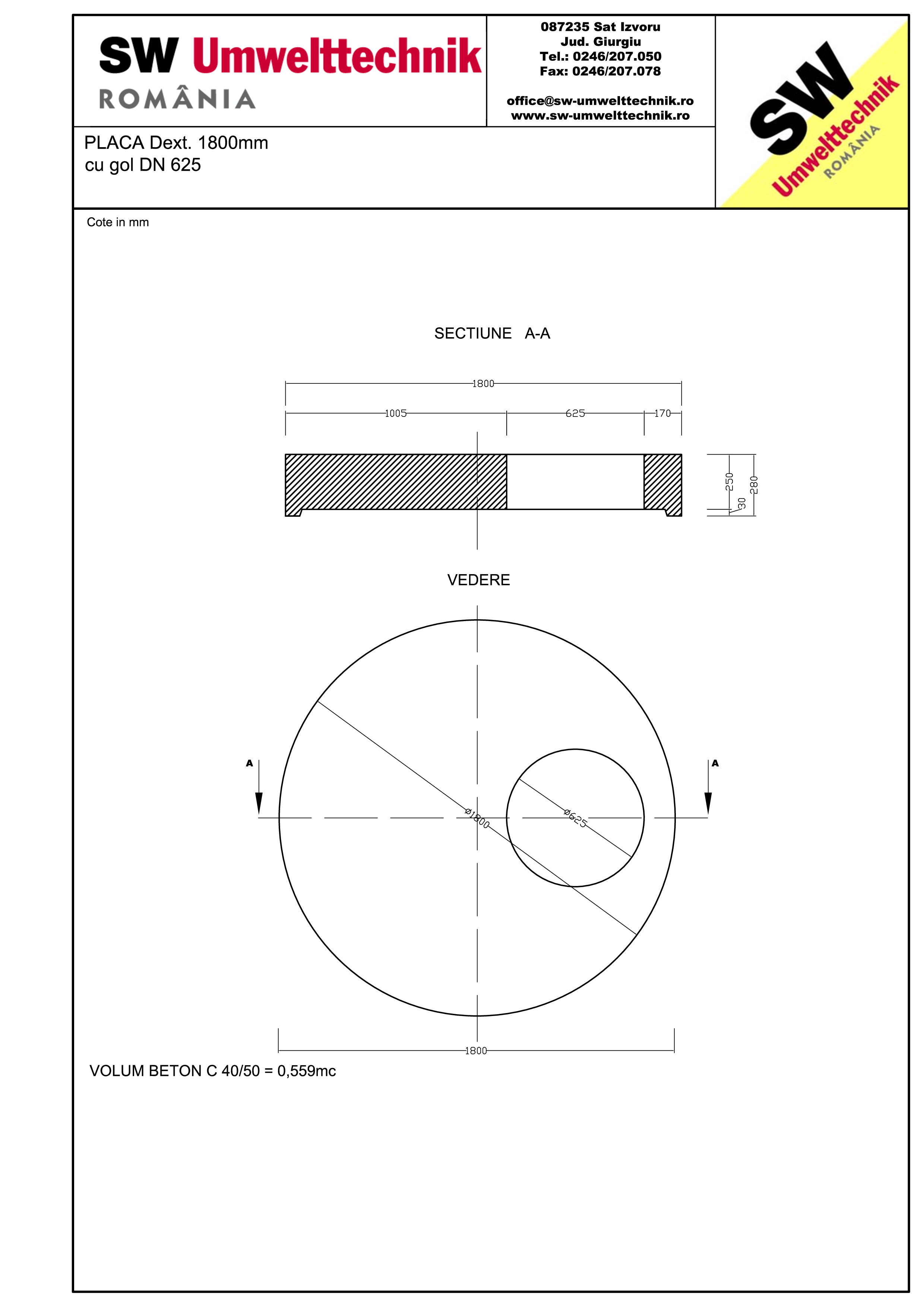 Pagina 1 - CAD-PDF Placa Dext.1800 H250 cu golL DN625 SW UMWELTTECHNIK Detaliu de produs 