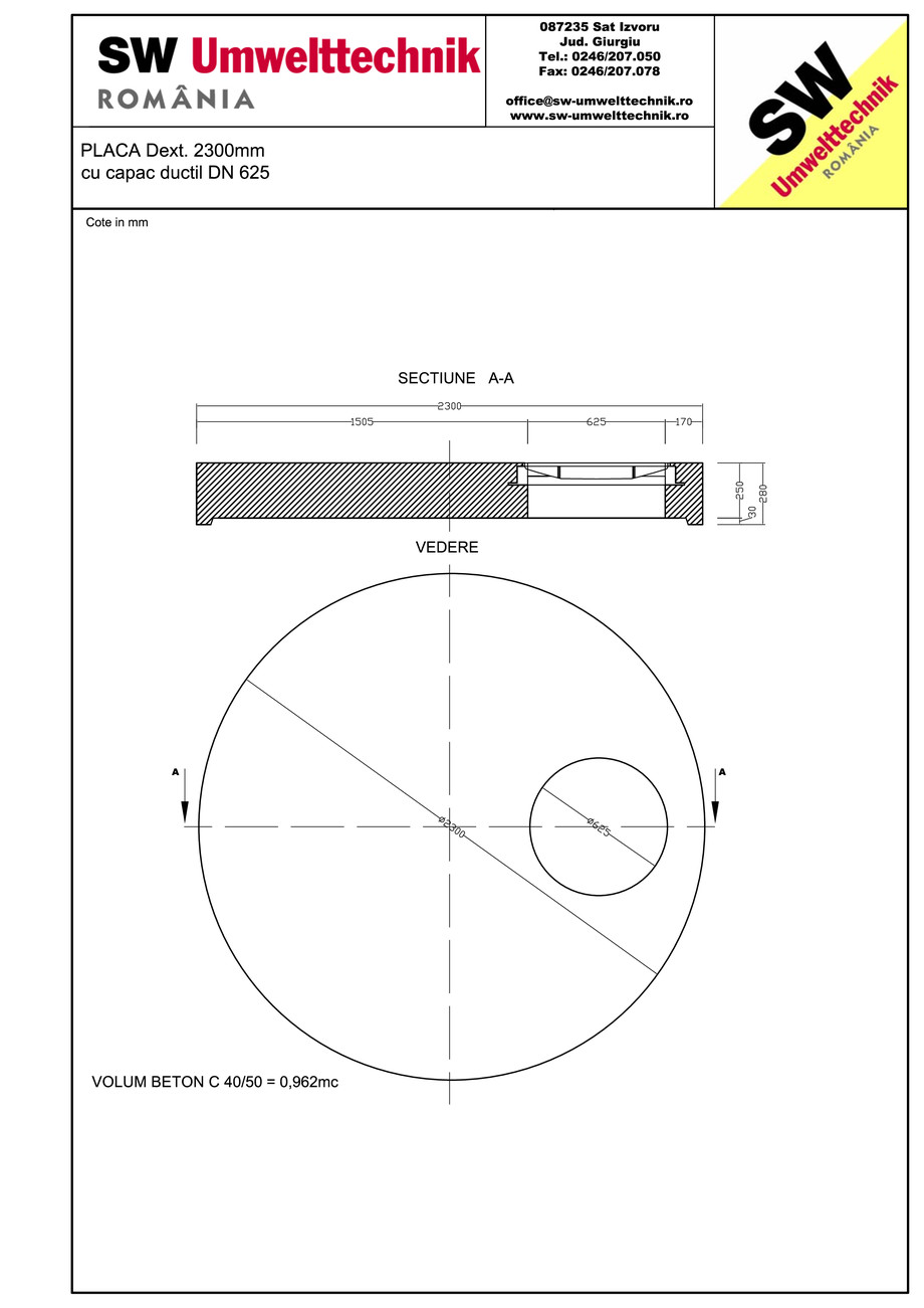 Pagina 1-CAD-PDF Placa Dext.2300 H250 cu capac ductil DN625 SW UMWELTTECHNIK Detaliu de produs 