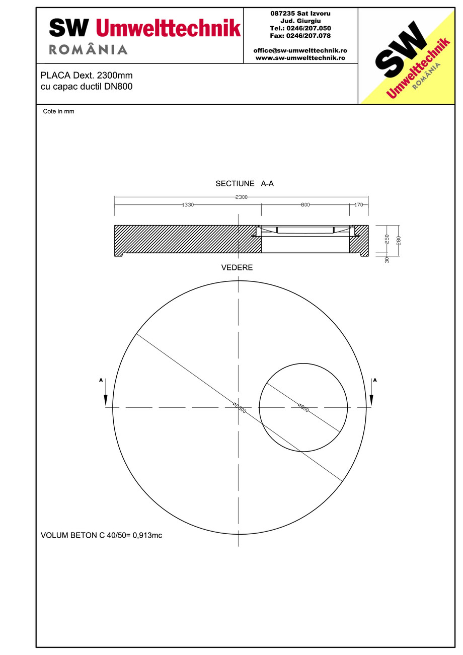 Pagina 1-CAD-PDF Placa Dext.2300 H250 cu capac ductil DN800 SW UMWELTTECHNIK Detaliu de produs 