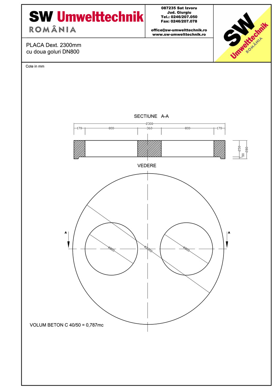 Pagina 1-CAD-PDF Placa Dext.2300 H250 cu doua goluri DN800 SW UMWELTTECHNIK Detaliu de produs 
