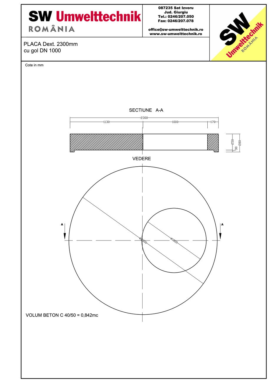 Pagina 1-CAD-PDF Placa Dext.2300 H250 cu gol DN1000 SW UMWELTTECHNIK Detaliu de produs 