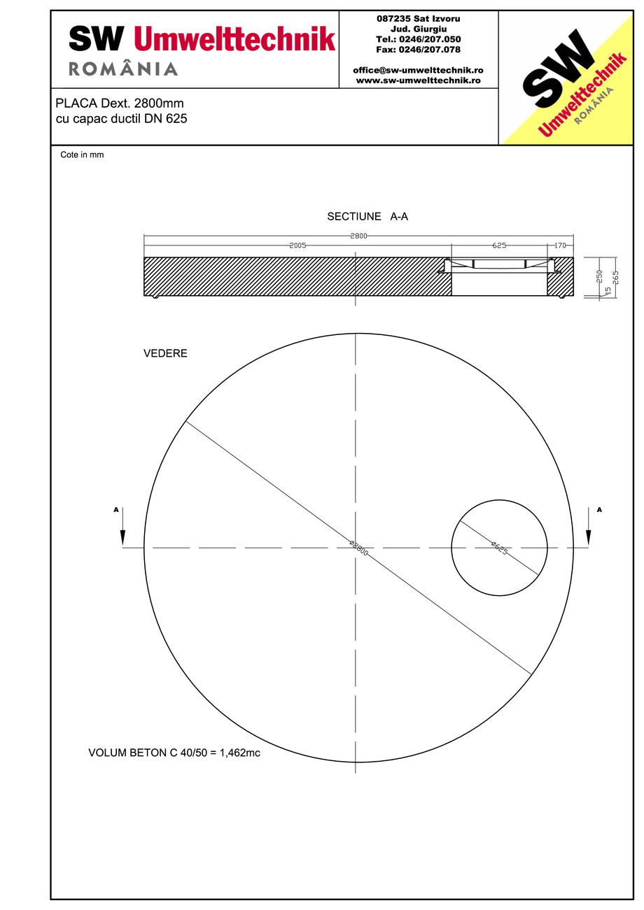 Pagina 1-CAD-PDF Placa Dext. 2800 H250 cu capac ductil DN625 SW UMWELTTECHNIK Detaliu de produs 