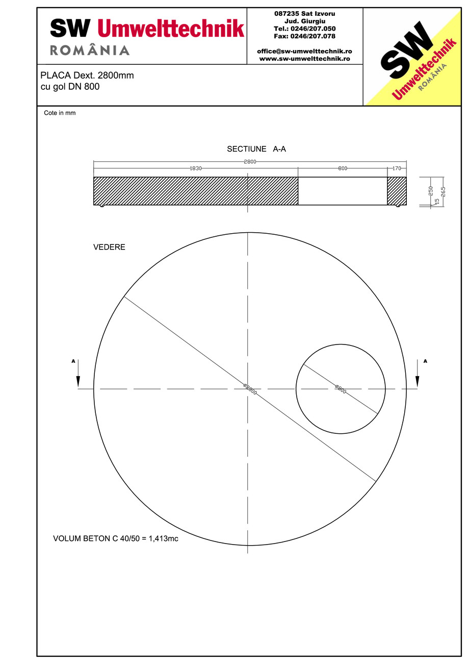 Pagina 1-CAD-PDF Placa Dext. 2800 H250 cu gol DN800 SW UMWELTTECHNIK Detaliu de produs 
