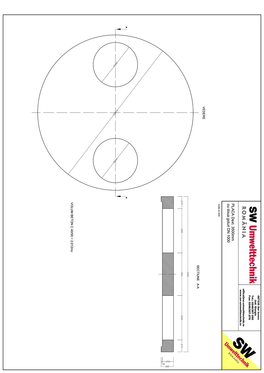 Pagina 1-CAD-PDF Placa Dext. 3500 H250 cu doua goluri DN1000 SW UMWELTTECHNIK Detaliu de produs 