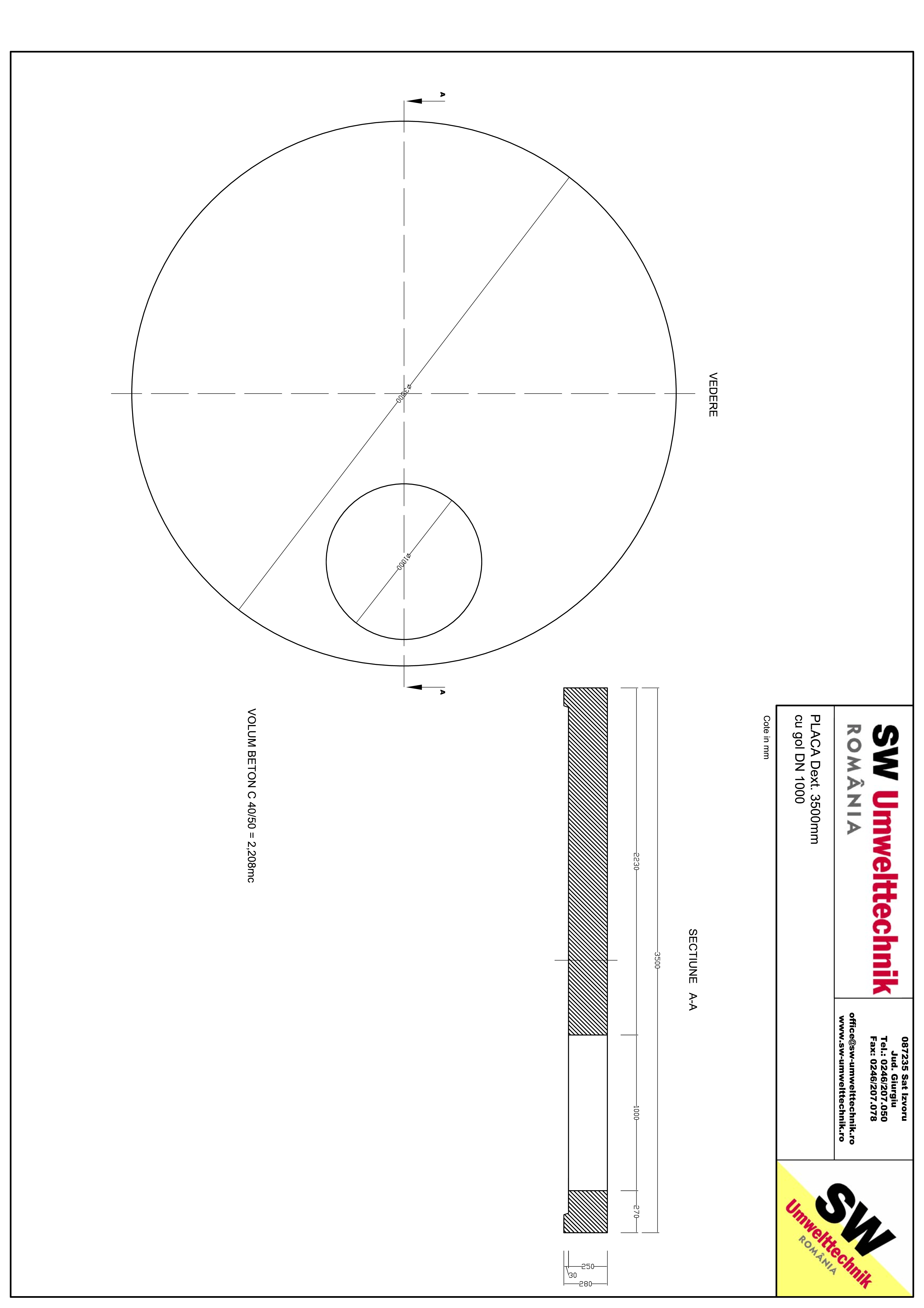 Pagina 1 - CAD-PDF Placa Dext. 3500 H250 cu gol DN1000 SW UMWELTTECHNIK Detaliu de produs 