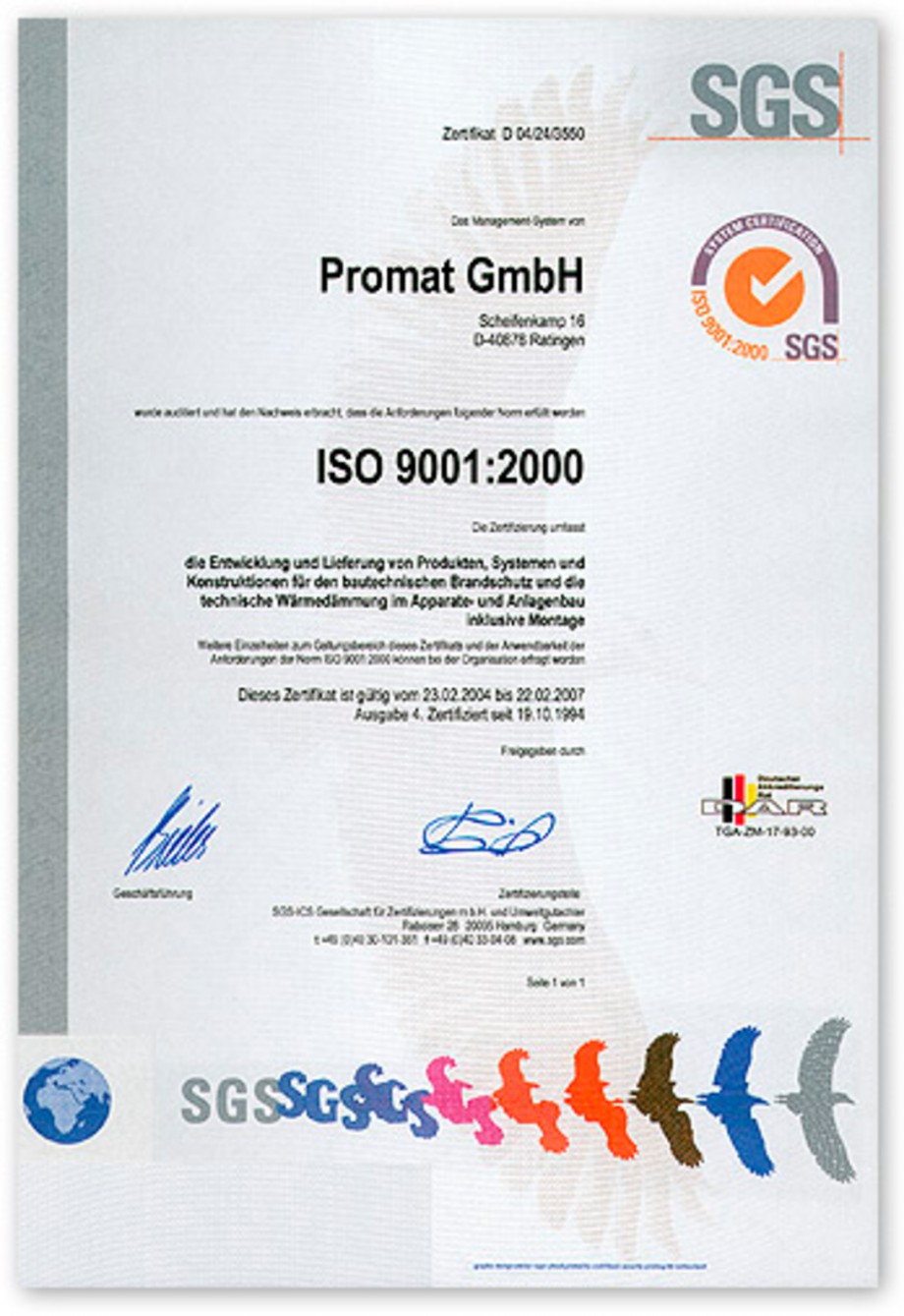 Pagina 1 - Certificat ISO 9001
  Certificare produs Germana 