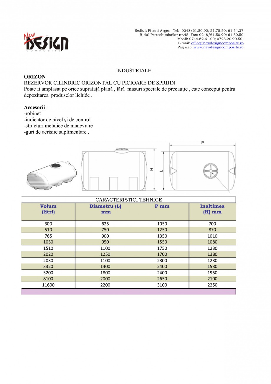 Pagina 1-Rezervoare industriale NEW DESIGN COMPOSITE Specificații tehnice Romana Sediul: Pitesti-Arges Tel: ...