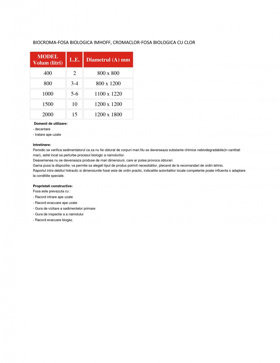 Pagina 1-Fosa biologica NEW DESIGN COMPOSITE BIOCROMA IMHOFF Specificații tehnice Romana BIOCROMA-FOSA...