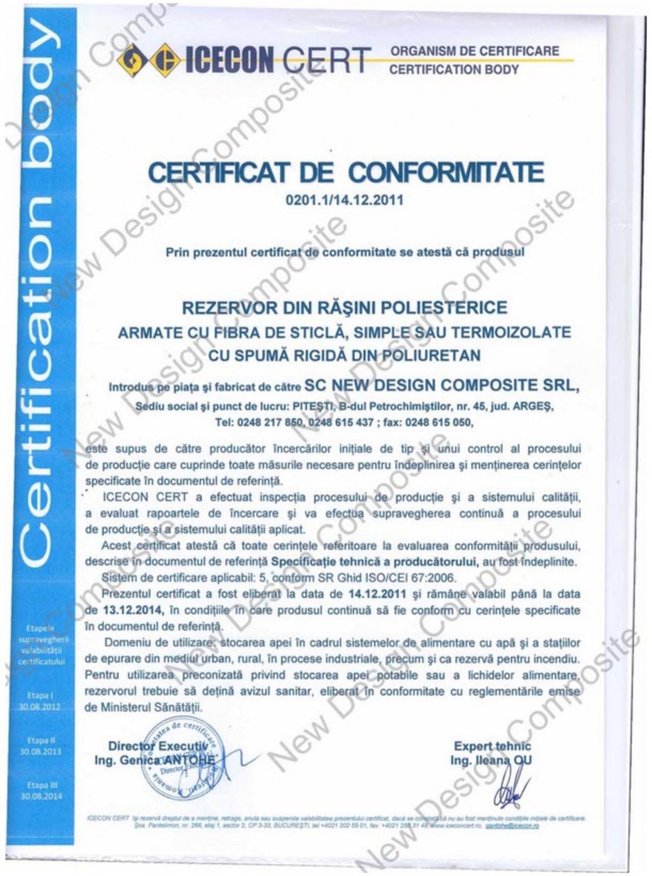 Pagina 1 - Certificat de conformitate NEW DESIGN COMPOSITE Certificare produs Romana 