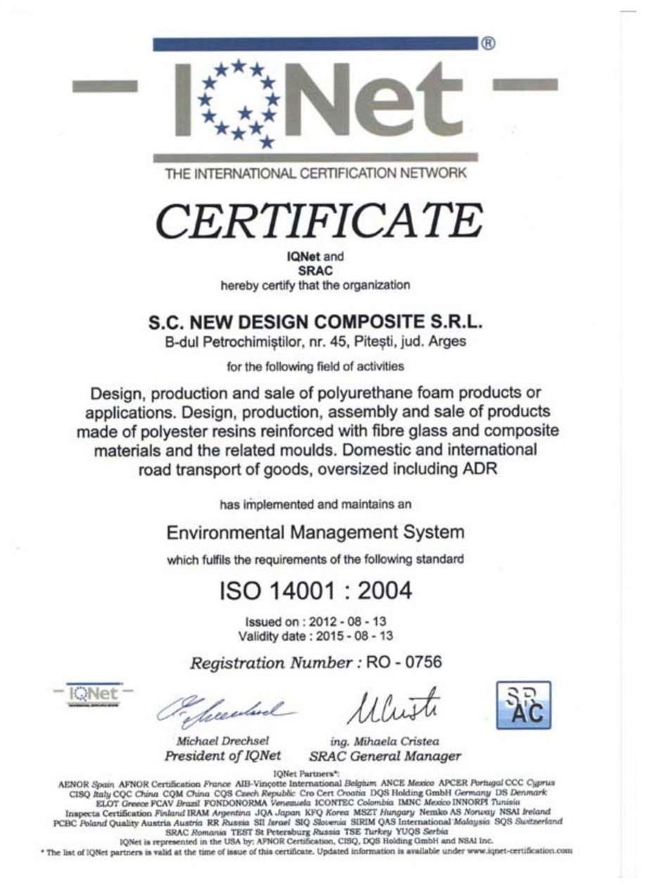 Pagina 1-Certificat ISO 14001-2004 NEW DESIGN COMPOSITE Certificare produs Engleza 