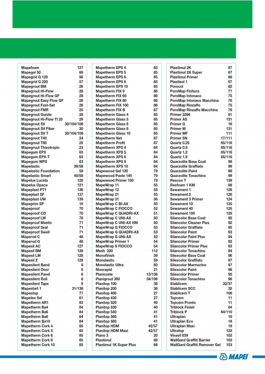 Pagina 9-Mortare, materiale speciale MAPEI Catalog, brosura Engleza loor Cleaner ED Mapefloor Wax Remover...