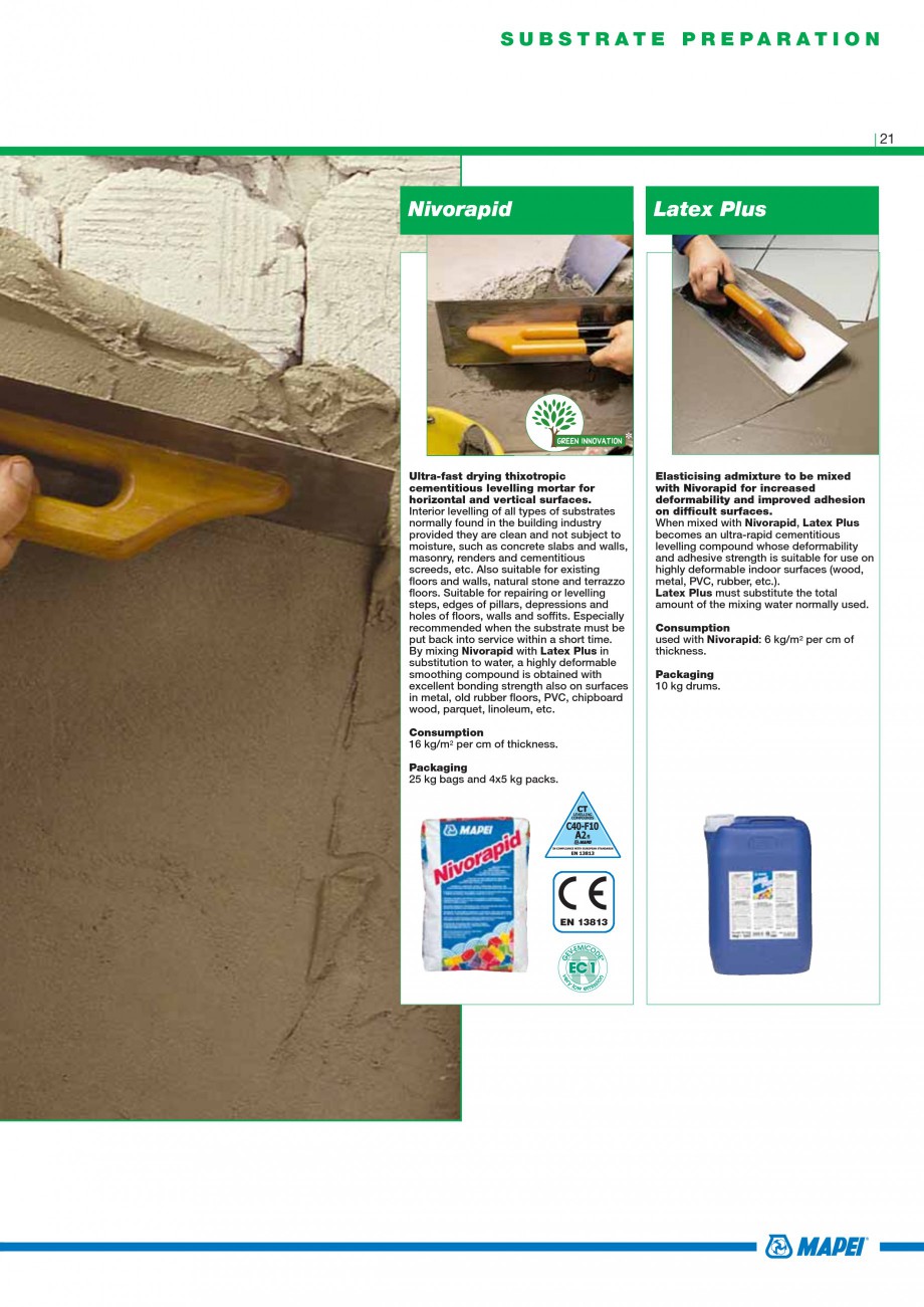 Pagina 23-Mortare, materiale speciale MAPEI Catalog, brosura Engleza tion 18-20 kg/m2 per cm of thickness,...