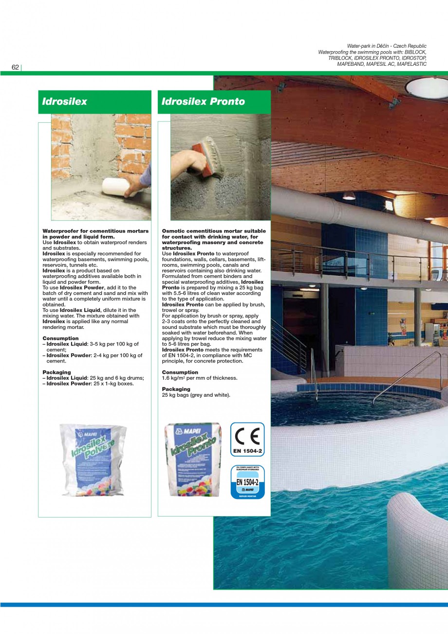 Pagina 64-Mortare, materiale speciale MAPEI Catalog, brosura Engleza mortars and concrete. Use Stabilcem to...