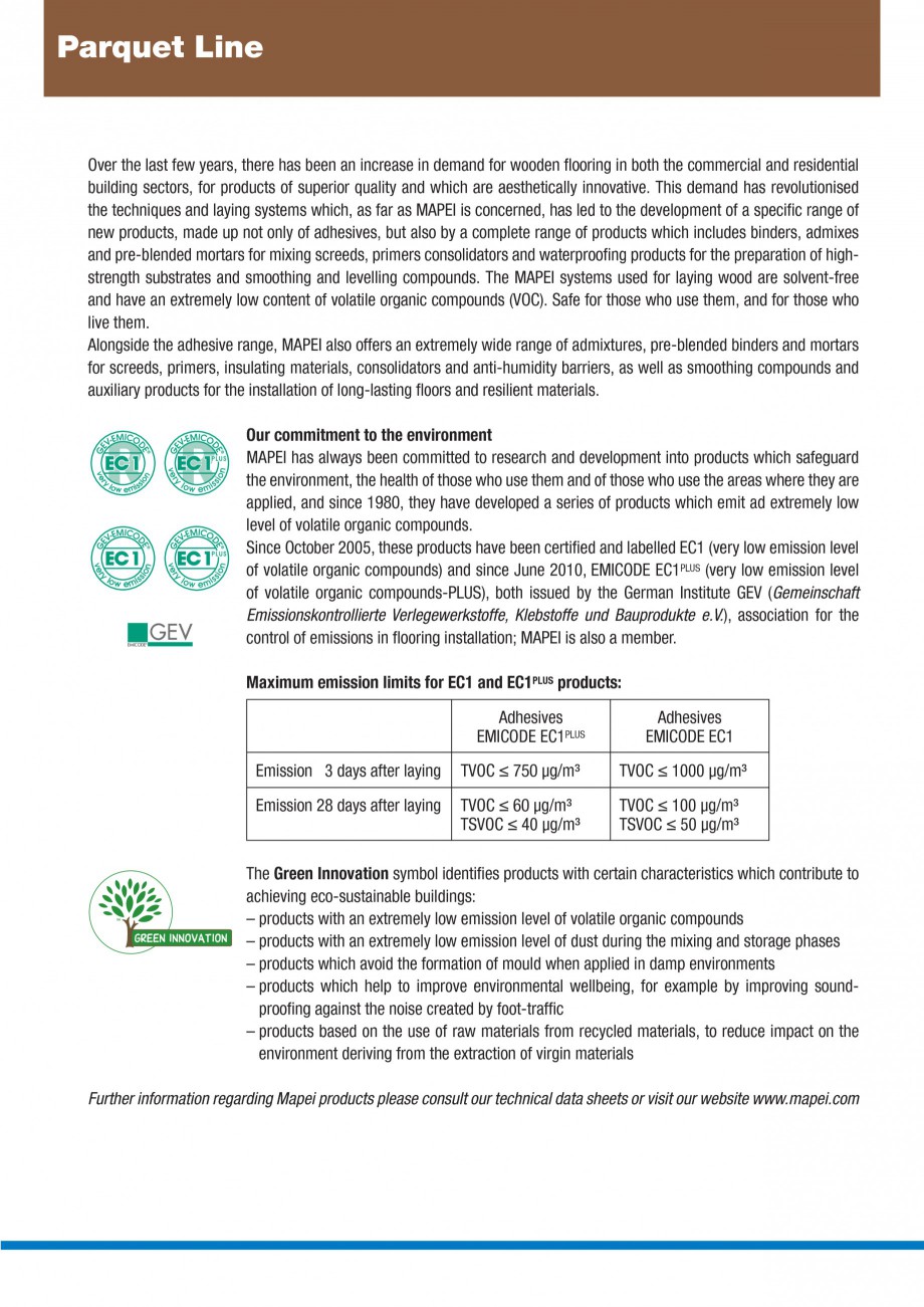 Pagina 2-Materiale montaj, finisare si intretinere parchet 2011 MAPEI Catalog, brosura Engleza , insulating...