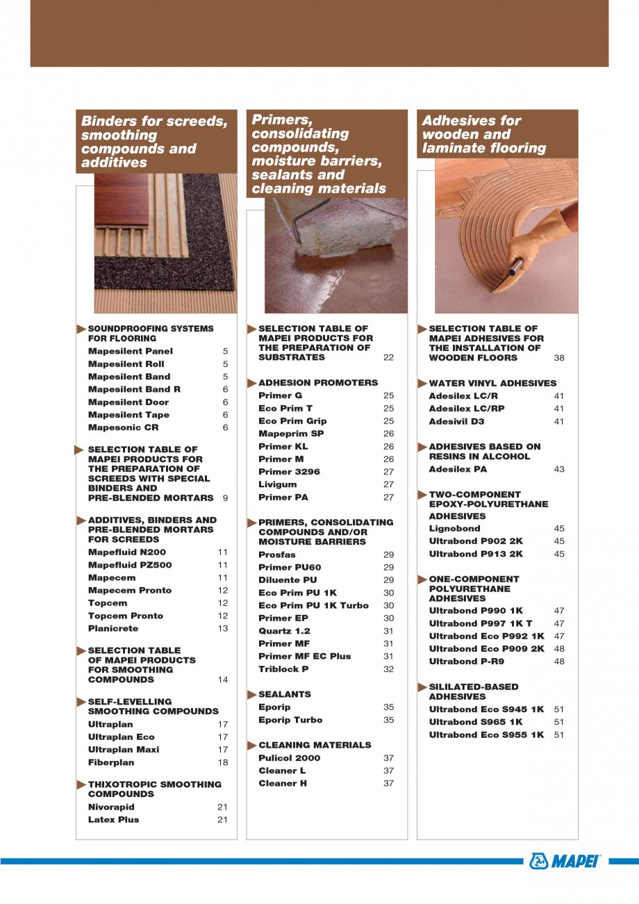 Pagina 3-Materiale montaj, finisare si intretinere parchet 2011 MAPEI Catalog, brosura Engleza sion limits...