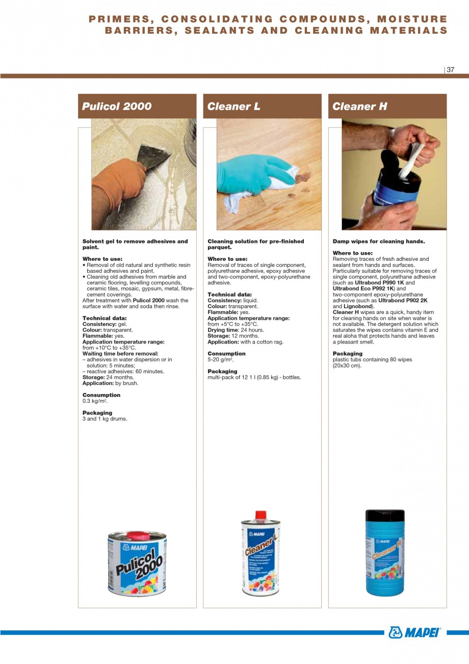 Pagina 39-Materiale montaj, finisare si intretinere parchet 2011 MAPEI Catalog, brosura Engleza trabond Eco...