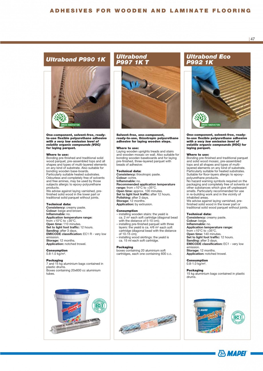 Pagina 49-Materiale montaj, finisare si intretinere parchet 2011 MAPEI Catalog, brosura Engleza ntitious...