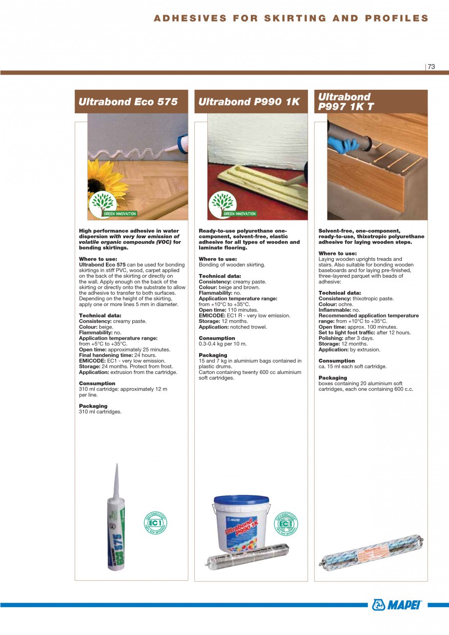 Pagina 75-Materiale montaj, finisare si intretinere parchet 2011 MAPEI Catalog, brosura Engleza e tip on the...