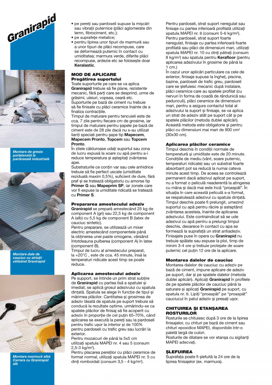 Pagina 2-Adeziv bicomponent pe baza de ciment si polimer lichid, pentru placi ceramice si placi din roci...