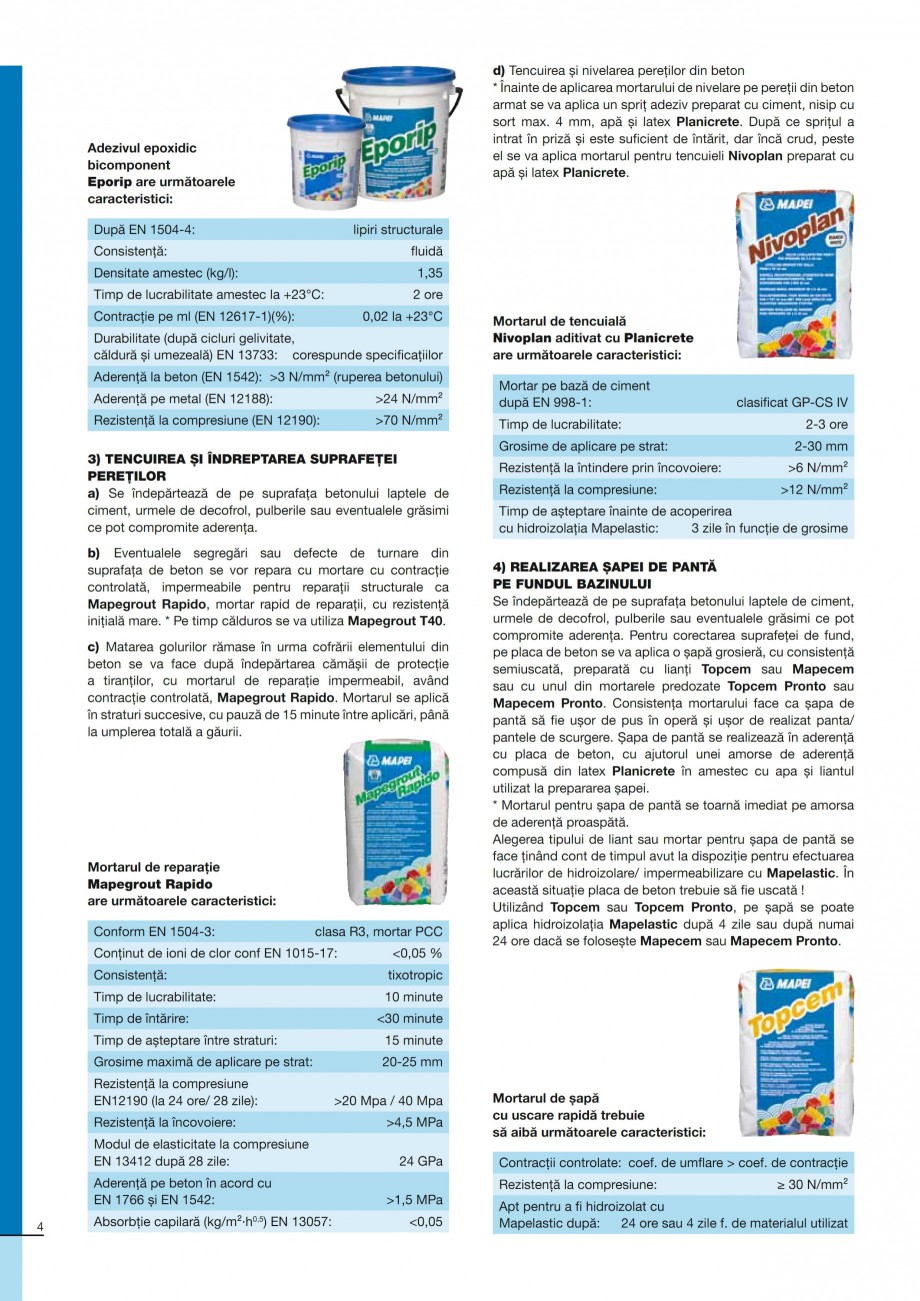 Pagina 4-Ghid constructia piscinelor din beton armat MAPEI ADESILEX P9, ADESILEX P9 EXPRESS, ELASTORAPID,...