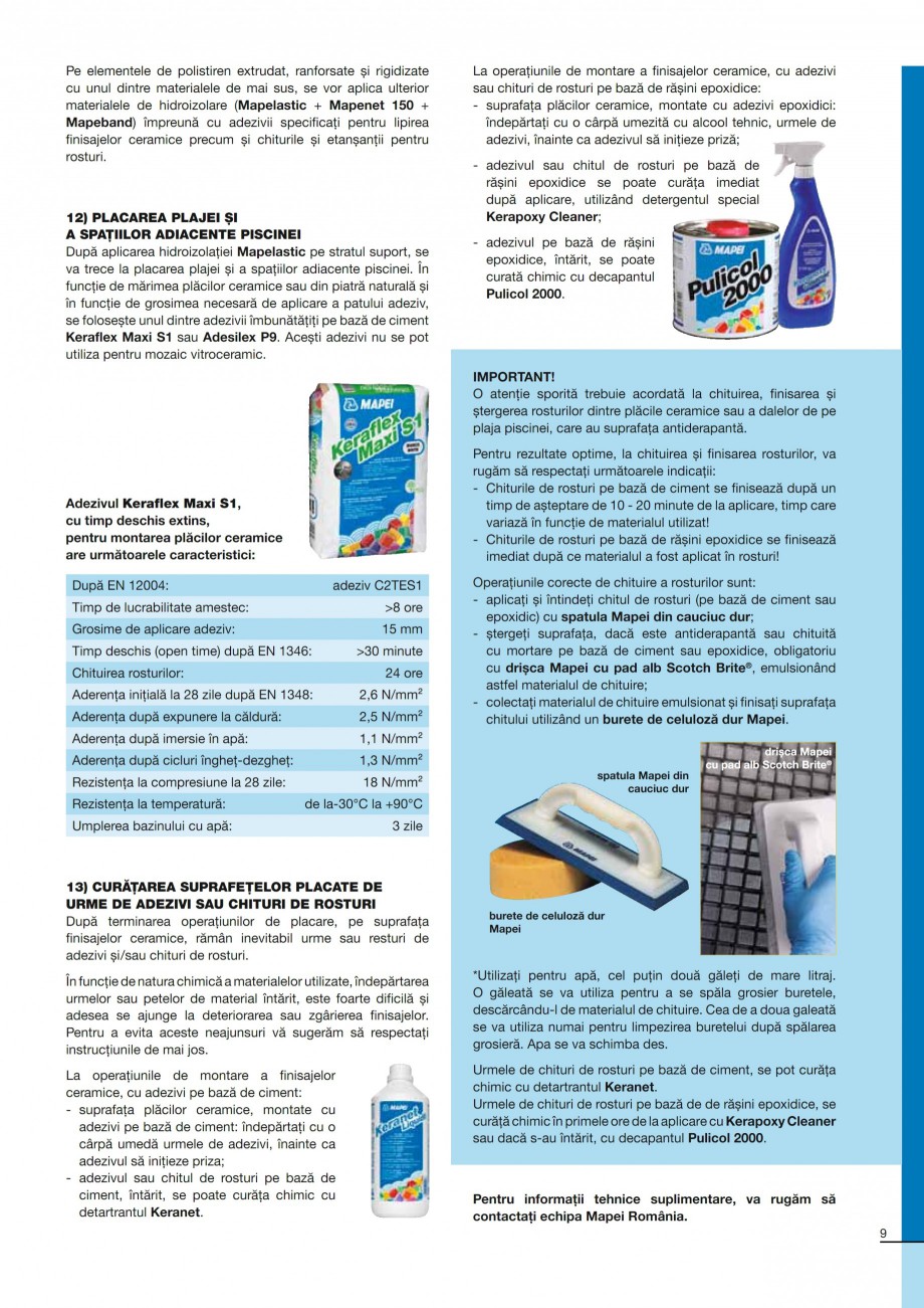Pagina 9-Ghid constructia piscinelor din beton armat MAPEI ADESILEX P9, ADESILEX P9 EXPRESS, ELASTORAPID,...