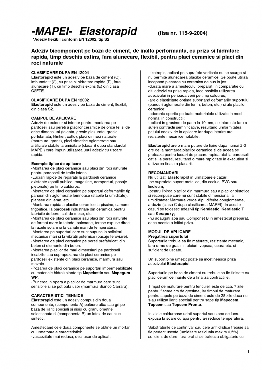 Pagina 1-Adeziv bicomponent pe baza de ciment, pentru placi ceramice si placi din roci naturale MAPEI...