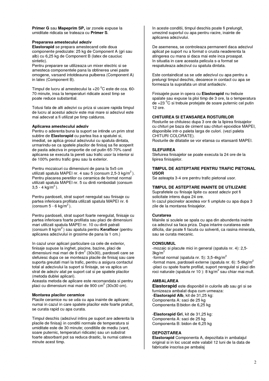Pagina 2-Adeziv bicomponent pe baza de ciment, pentru placi ceramice si placi din roci naturale MAPEI...