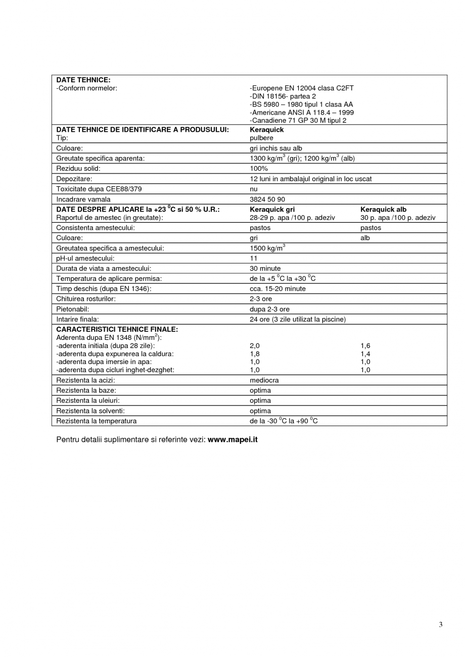Pagina 3-Adeziv pe baza de ciment de inalta performanta, cu priza rapida, fara alunecare, pentru placi...