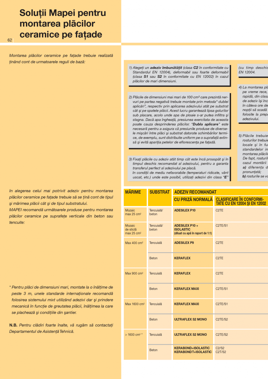 Pagina 1-Solutii pentru montarea placilor ceramice pe fatade
 MAPEI ELASTORAPID, KERAQUICK Instructiuni...