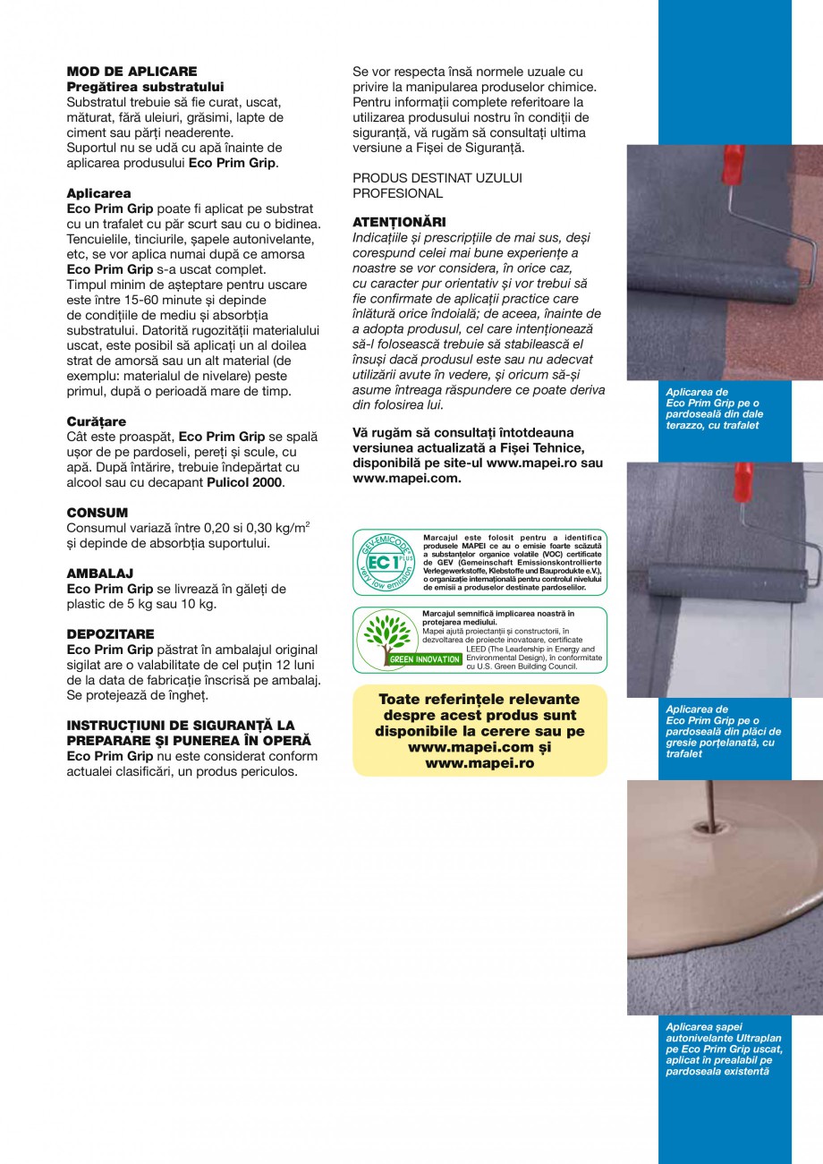 Pagina 3-Primer promotor universal de aderenta MAPEI ECO PRIM GRIP Fisa tehnica Romana  aderenţă la...