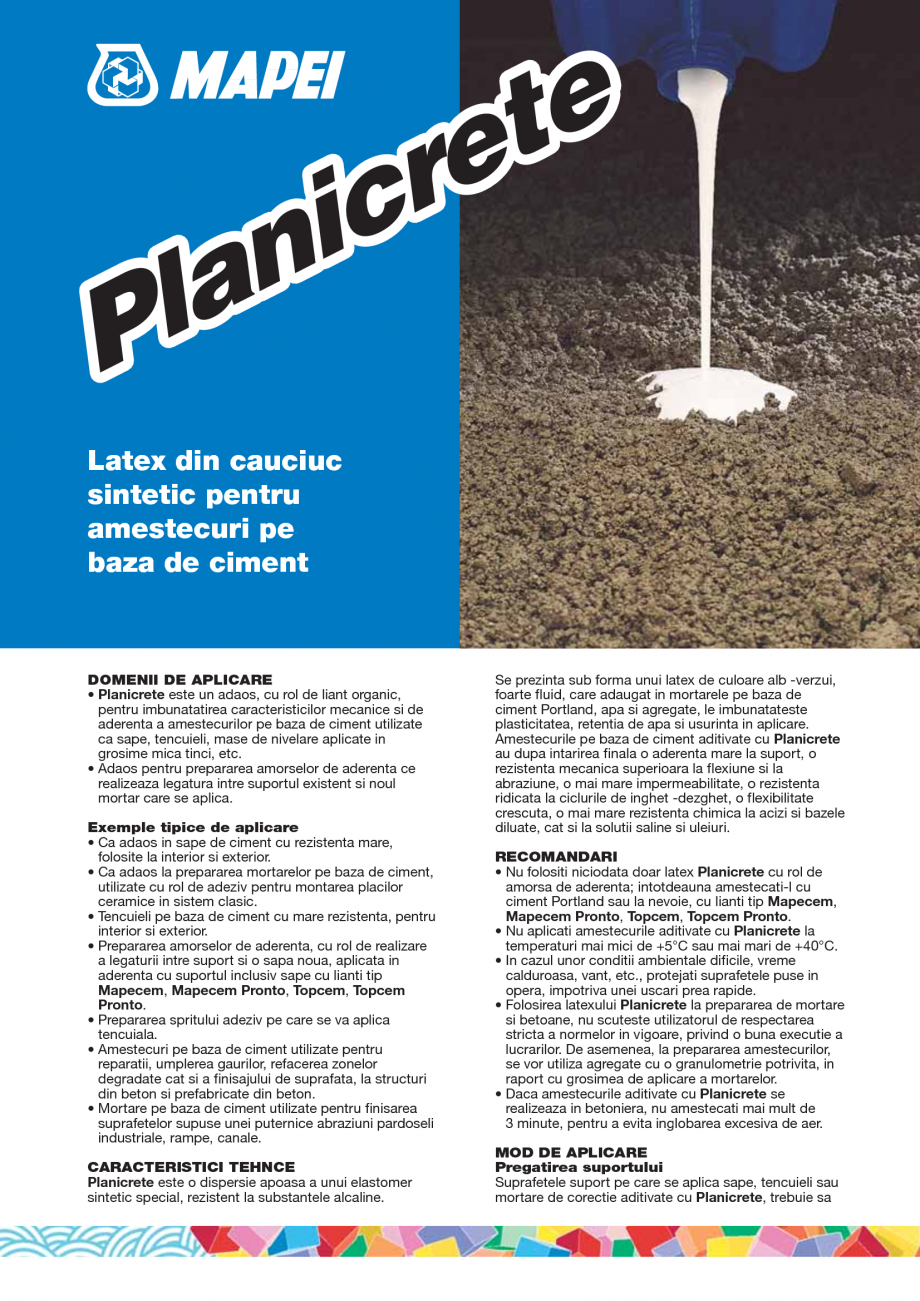 Pagina 1 - Latex din cauciuc sintetic pentru amestecuri pe baza de ciment MAPEI PLANICRETE Fisa...
