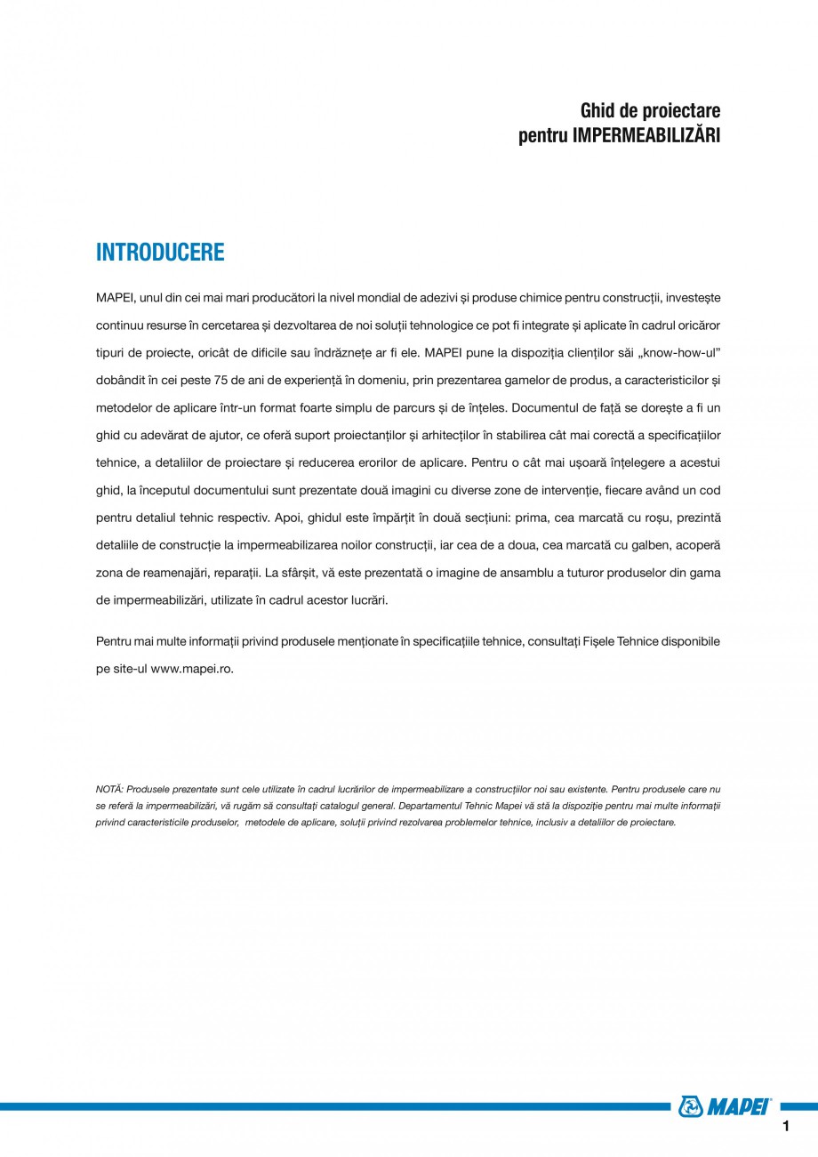 Pagina 3-Ghid proiectare impermeabilizari solutii  MAPEI Catalog, brosura Romana entru mai multe informații
...