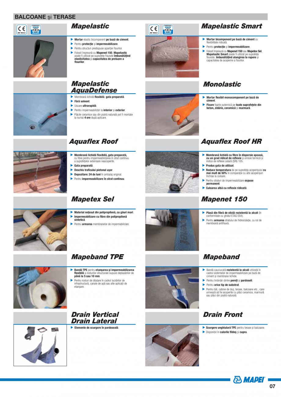 Pagina 9-Ghid selectie produse pentru impermeabilizari  MAPEI Catalog, brosura Romana ent pe bază de ciment....