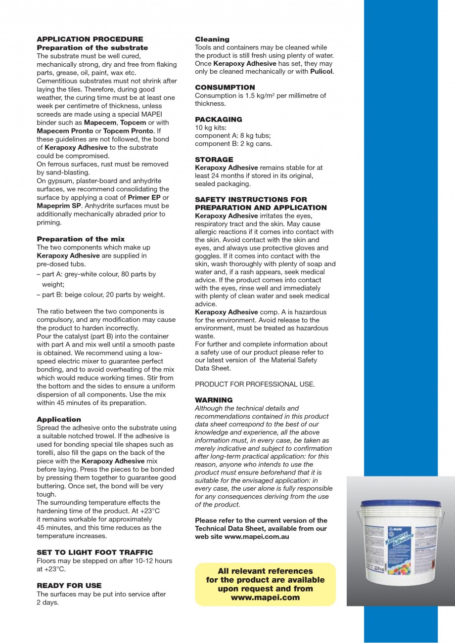 Pagina 3-Mortar epoxidic bicomponent, pe baza de rasini reactive MAPEI KERAPOXY ADHESIVE Fisa tehnica Engleza...
