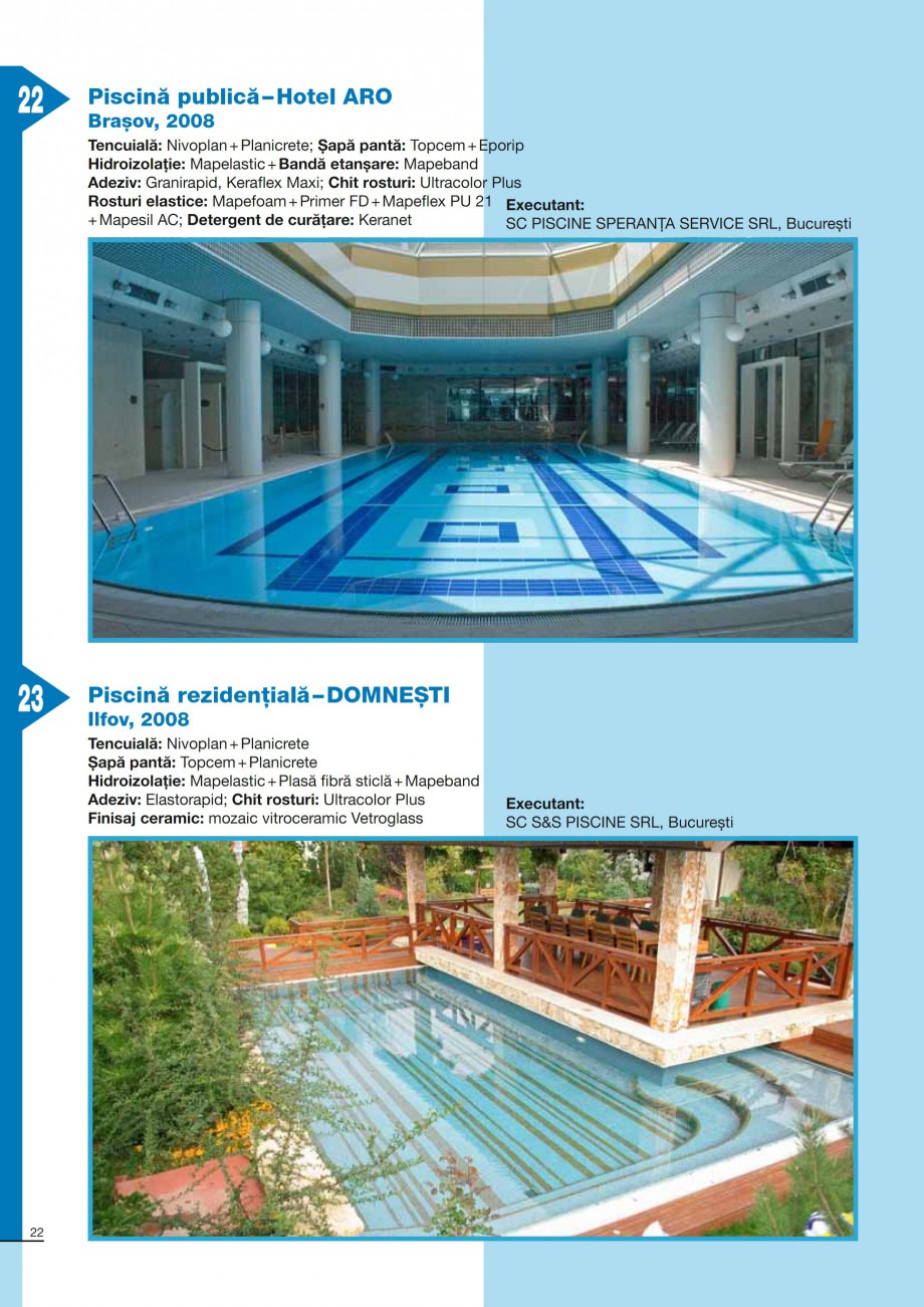 Pagina 22-Ghid constructia piscinelor din beton armat MAPEI KERACOLOR GG, KERACOLOR FF Catalog, brosura Romana...