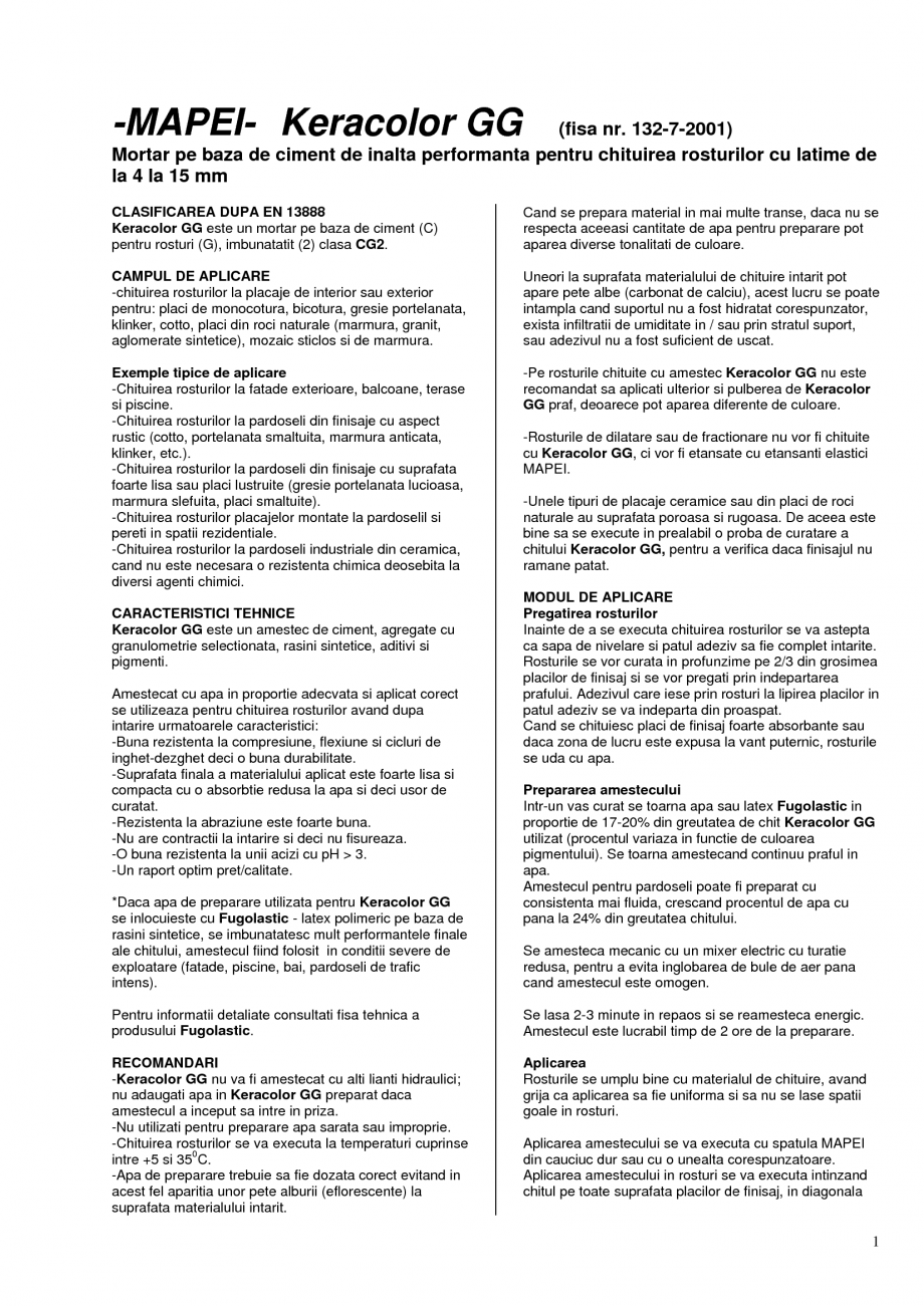 Pagina 1-Mortar pe baza de ciment de inalta performanta pentru chituirea rosturilor cu latime de la 4 la 15...