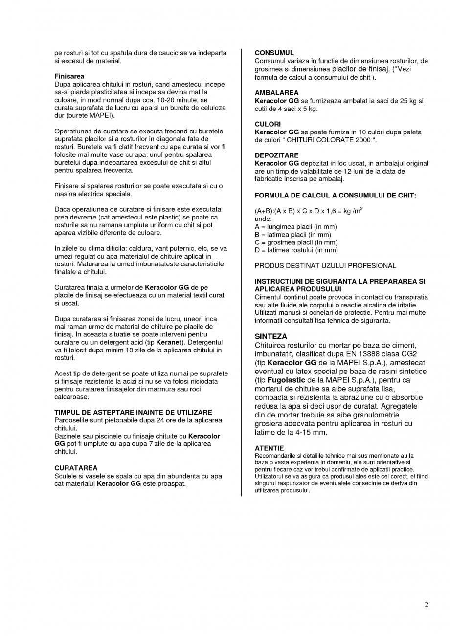 Pagina 2-Mortar pe baza de ciment de inalta performanta pentru chituirea rosturilor cu latime de la 4 la 15...