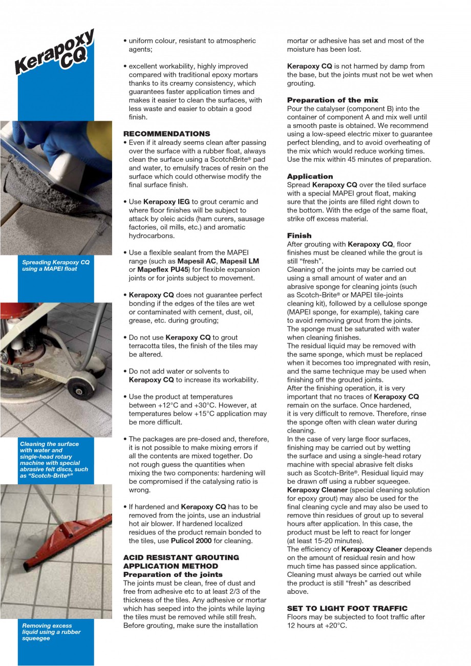 Pagina 2-Chit de rosturi epoxidic bicomponent MAPEI KERAPOXY CQ Fisa tehnica Engleza s, breweries, wineries, ...