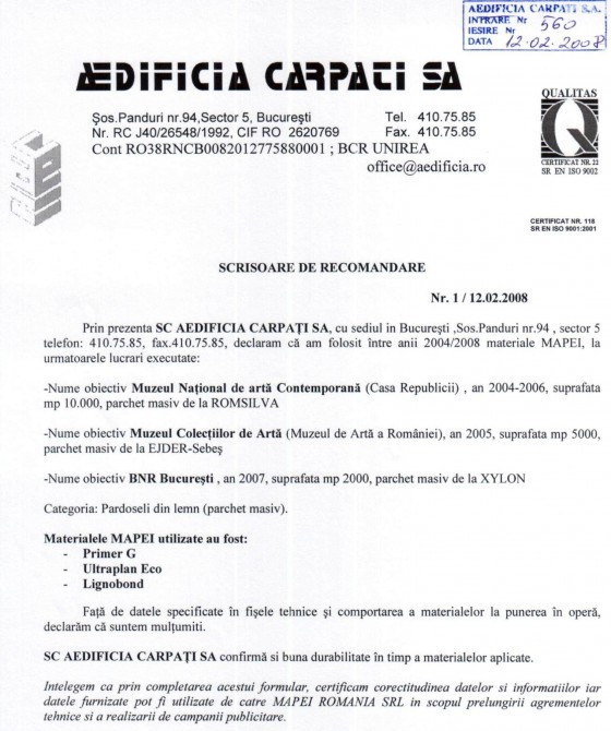 MAPEI 11Referinte-Mapei-Romania-2004-Aedificia-Carpati - Adezivi pentru toate tipurile de parchet MAPEI