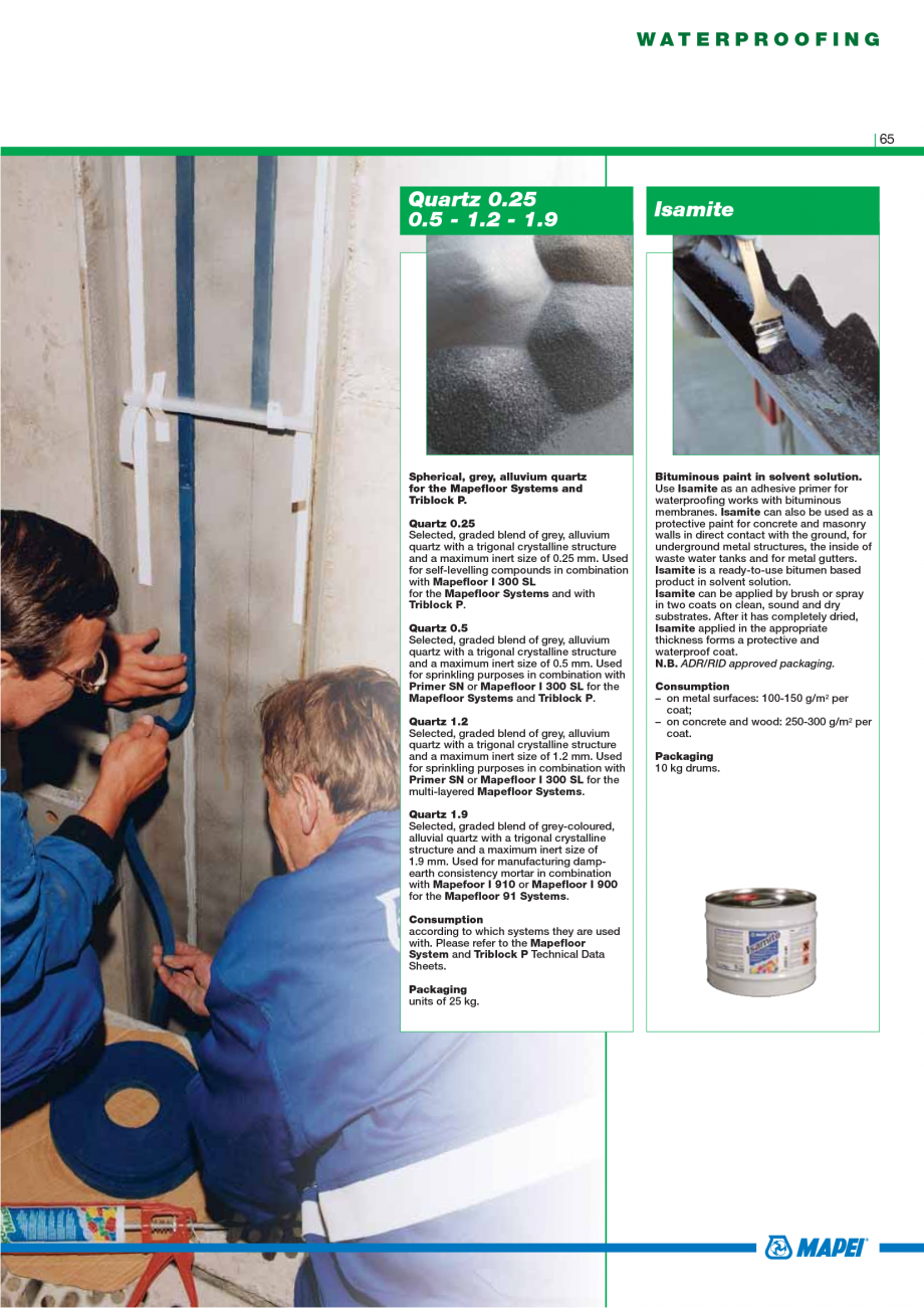 Pagina 67-Catalog mortare, materiale speciale MAPEI Catalog, brosura Engleza ation to the dosage of the...