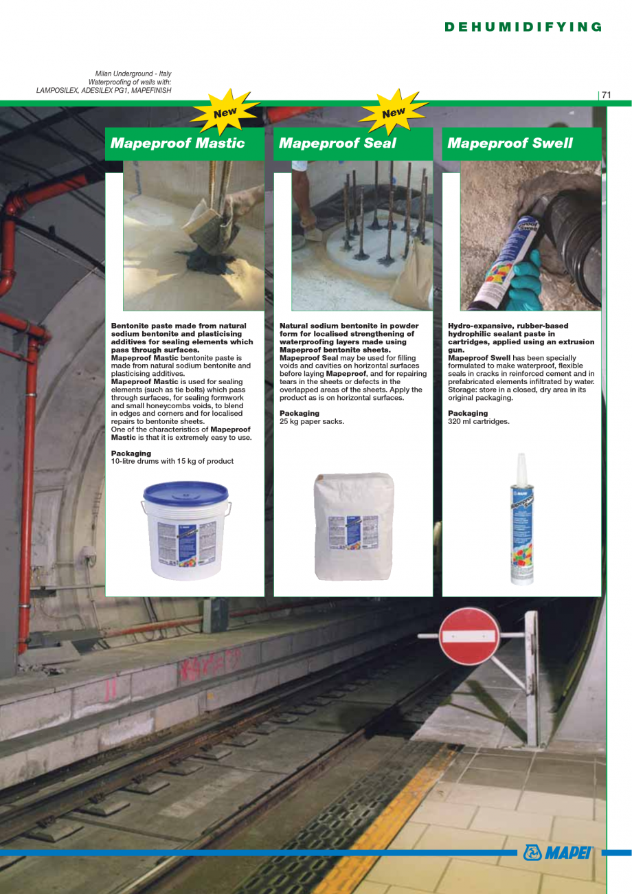 Pagina 73-Catalog mortare, materiale speciale MAPEI Catalog, brosura Engleza s: 1.1 kg/dm3 of cavity to be...