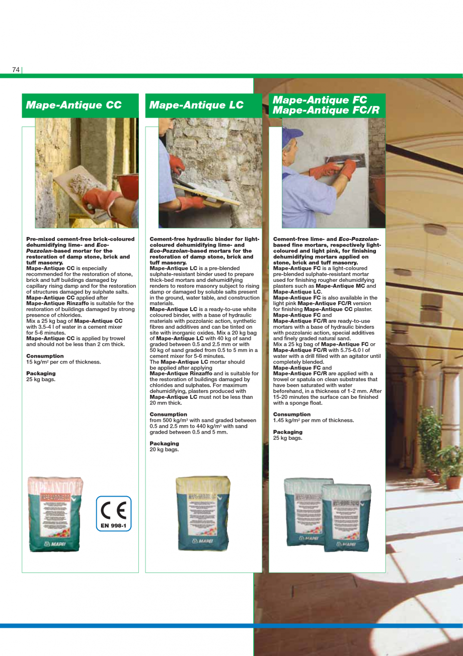 Pagina 76-Catalog mortare, materiale speciale MAPEI Catalog, brosura Engleza on slurry: 1.6 kg/dm3 of cavity...