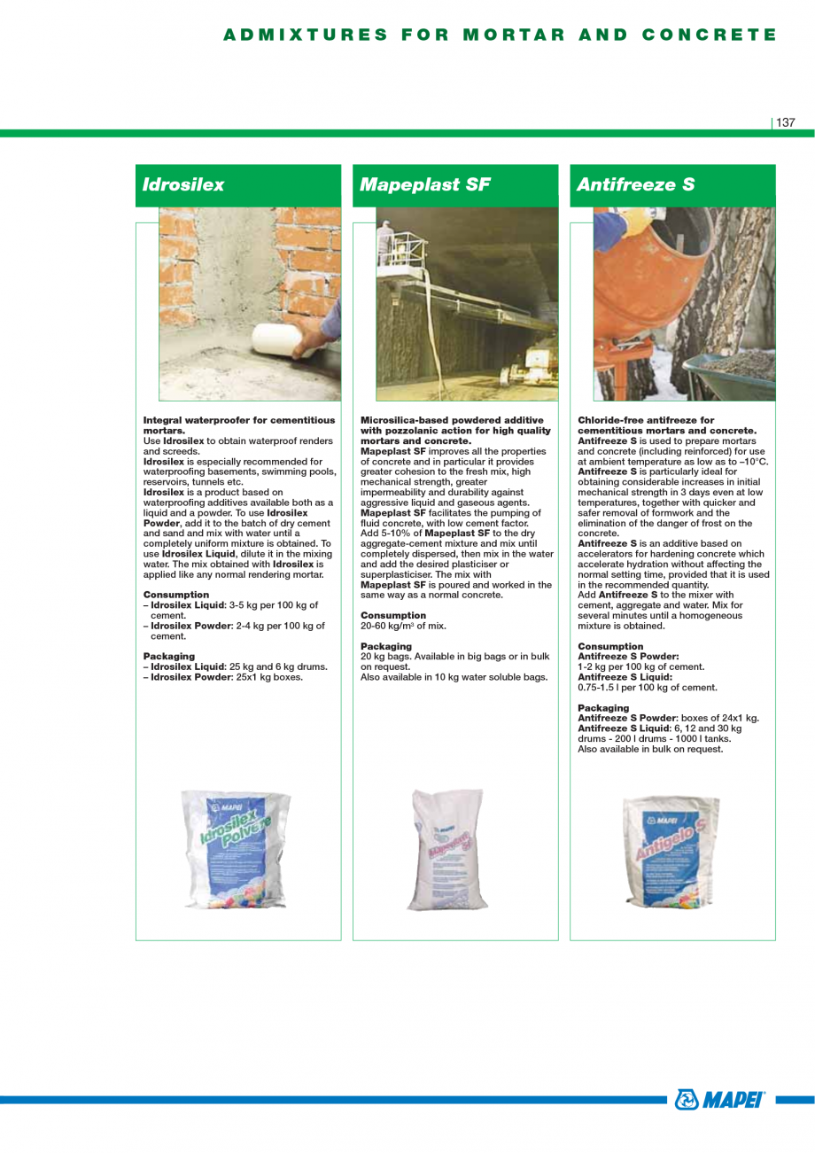 Pagina 139-Catalog mortare, materiale speciale MAPEI Catalog, brosura Engleza sistant to water is applied,...